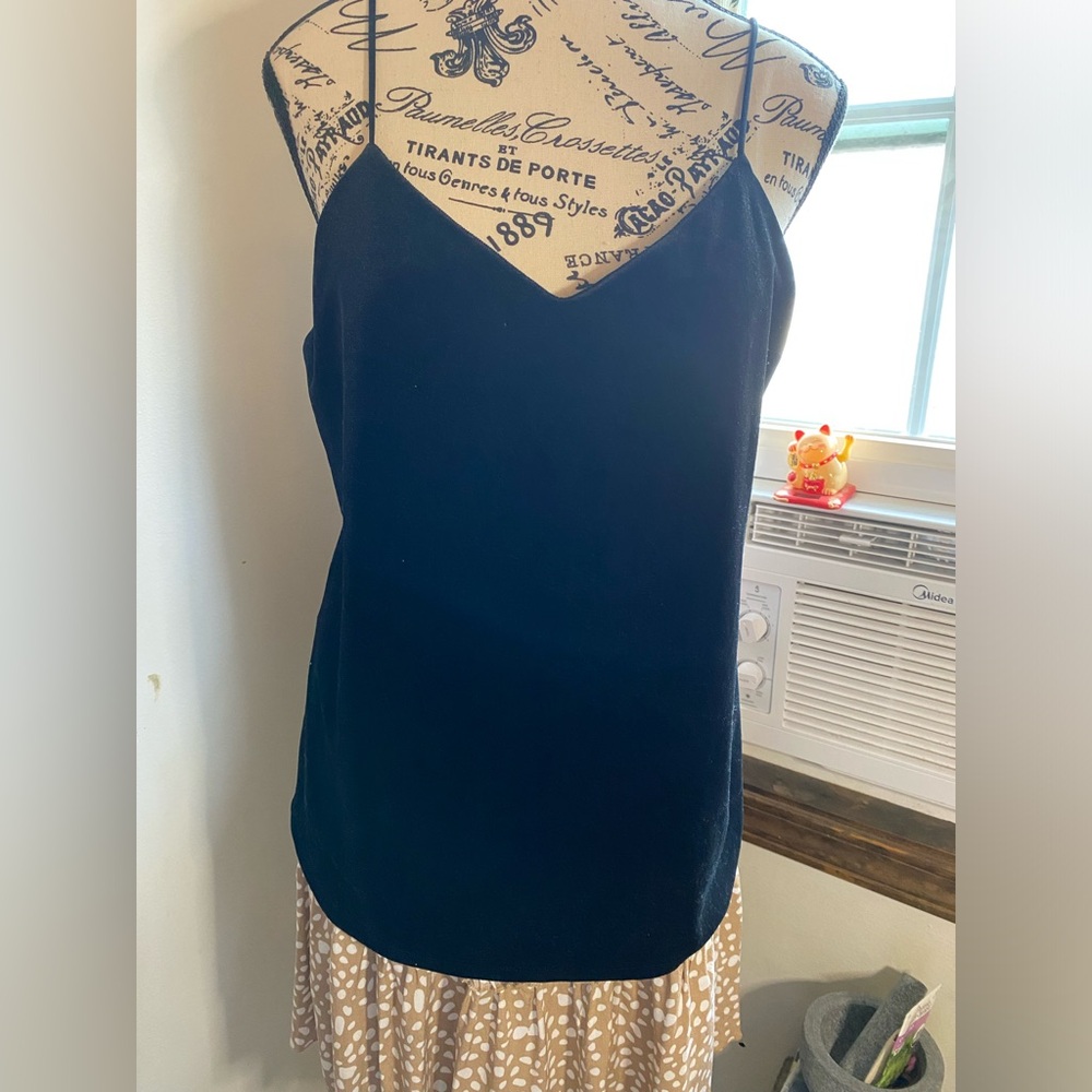 Velvet Adjustable Black Spaghetti Strap Women's Top